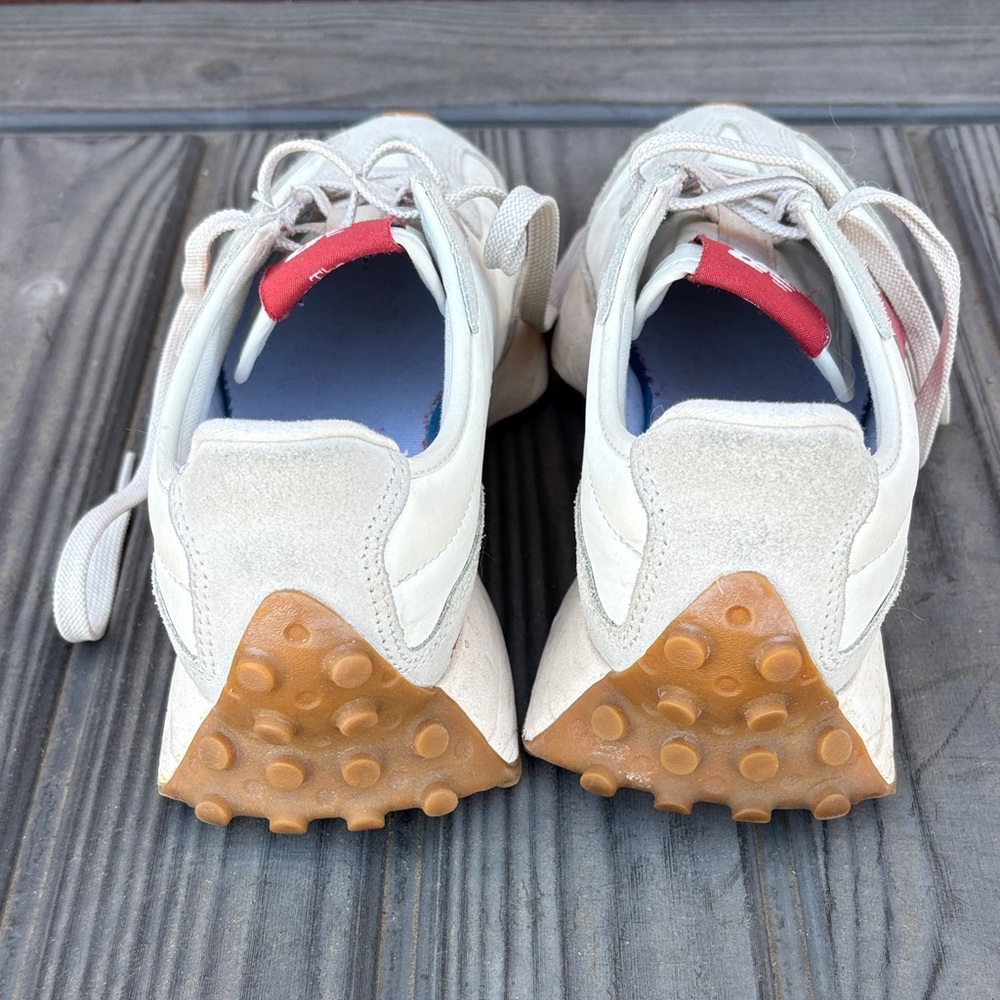 New Balance Women’s Cream Suede Sneakers with Red Tongue - Picture 3 of 6